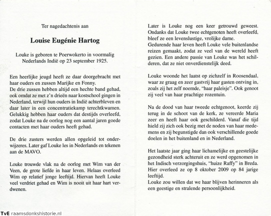 Louise Eugénie Hartog  nn Wim van der Veen