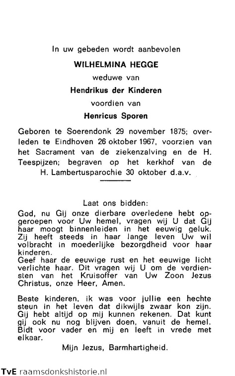 Wilhelmina Hegge Hendrikus der Kinderen-Henicus Sporen