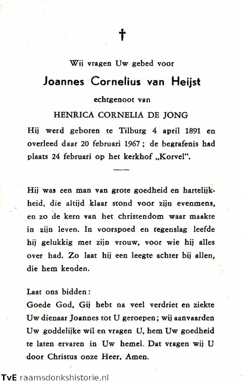 Joannes Cornelius van Heijst Henrica Cornelia de Jong