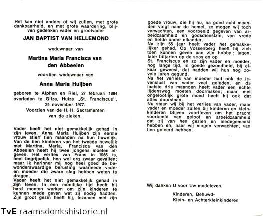 Jan Baptist van Hellemond Martina Maria Francisca van den Abbeelen-Anna Maria Huijben