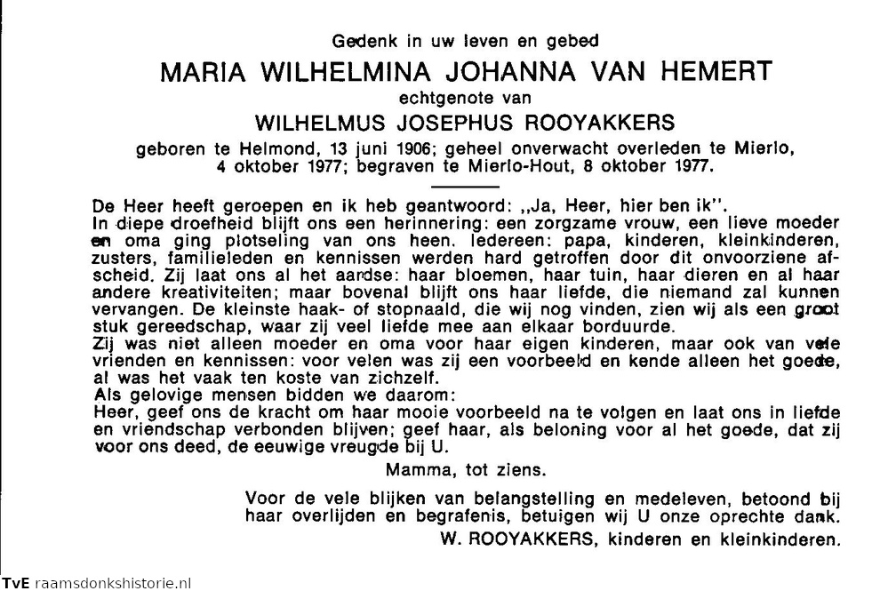Maria Wilhelmina Johanna van Hemert Wilhelmus J Rooyakkers
