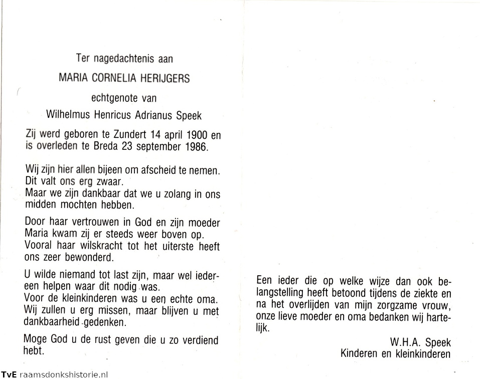 Maria Cornelia Herijgers Wilhelmus Henricus Adrianus Speek
