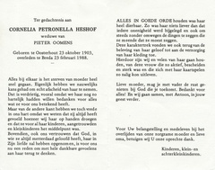 Cornelia Petronella Heshof Pieter Oomens