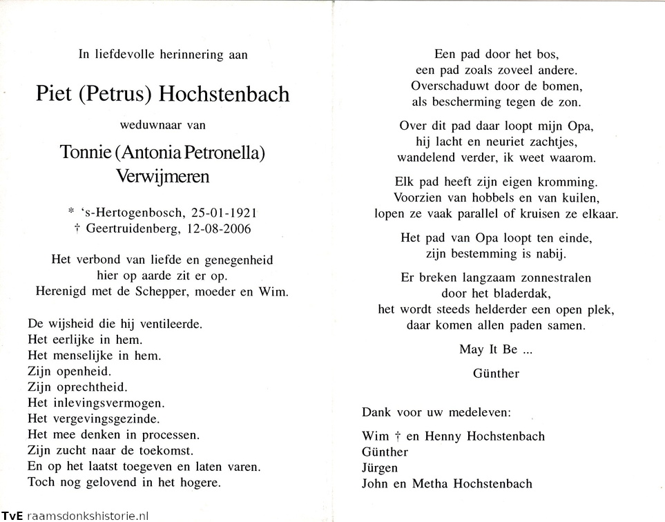 Petrus Hochstenbach Antonia Petronella Verwijmeren