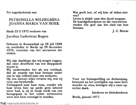 Petronella Wilhelmina Joanna Maria van Hoek Jacobus Ludovicus Bogers