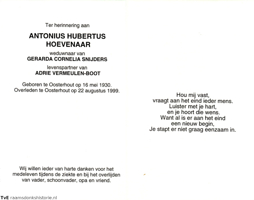Antonius Hubertus Hoevenaar (vr) Adrie Boot Gerarda Cornelia Snijders