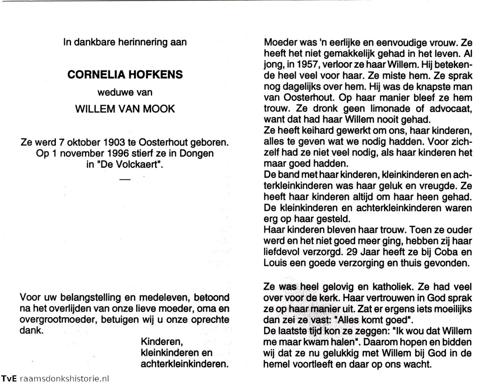 Cornelia Hofkens Willem van Mook