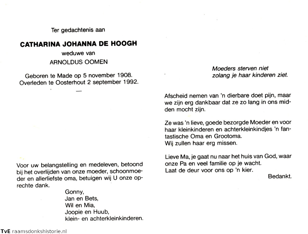 Catharina Johanna de Hoogh Arnoldus Oomen