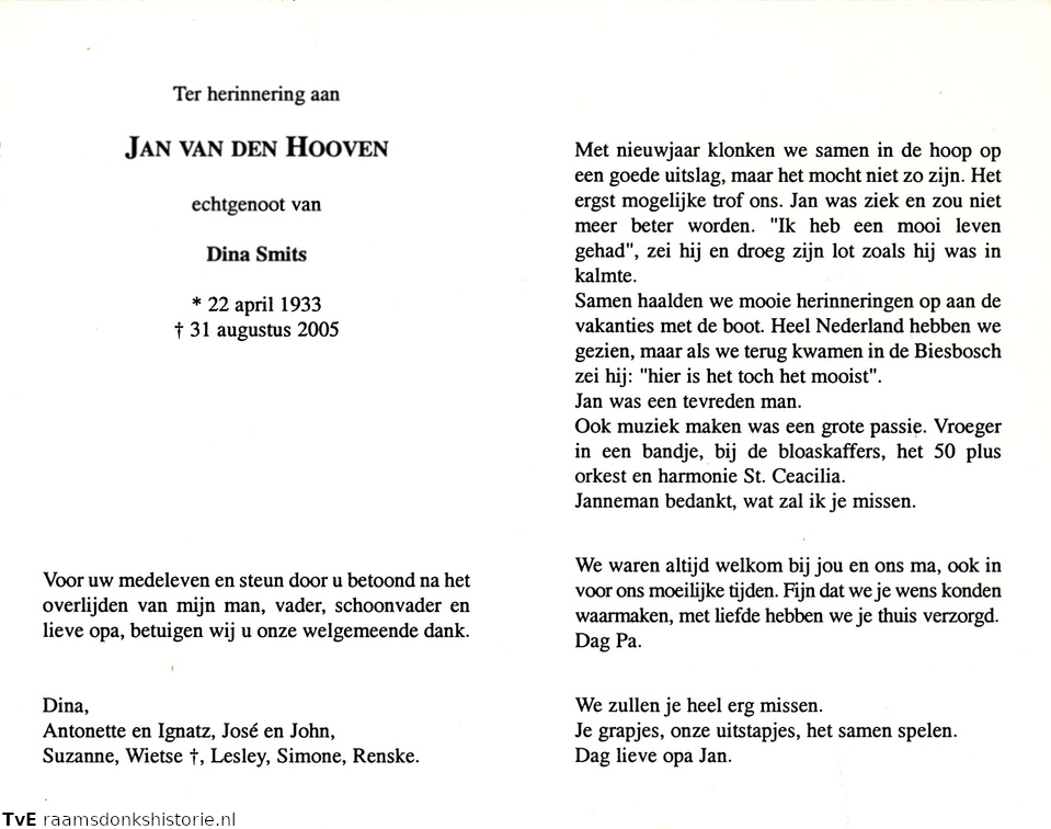 Jan van den Hooven Dina Smits