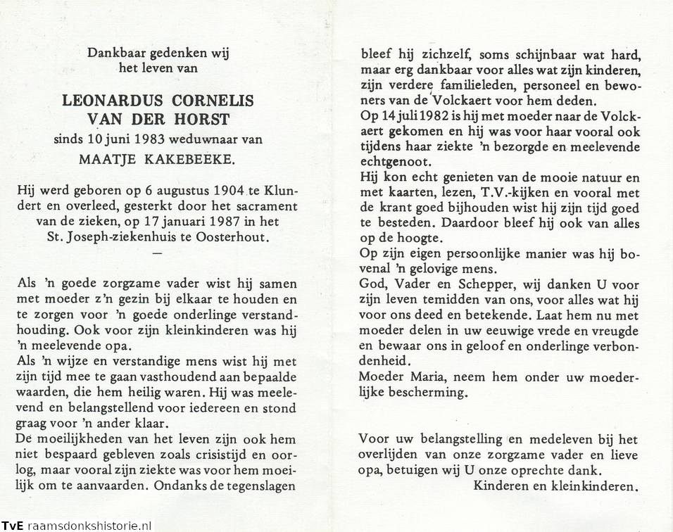 Leonardus Cornelis van der Horst Maatje Kakebeeke