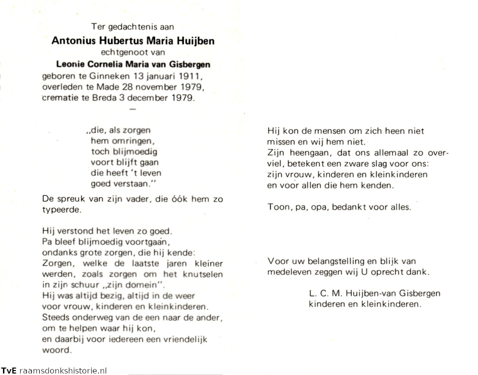 Antonius Hubertus Maria Huijben Leonie Cornelia Maria van Gisbergen