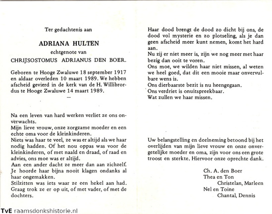 Adriana Hulten Chrijsostomos Adrianus den Boer