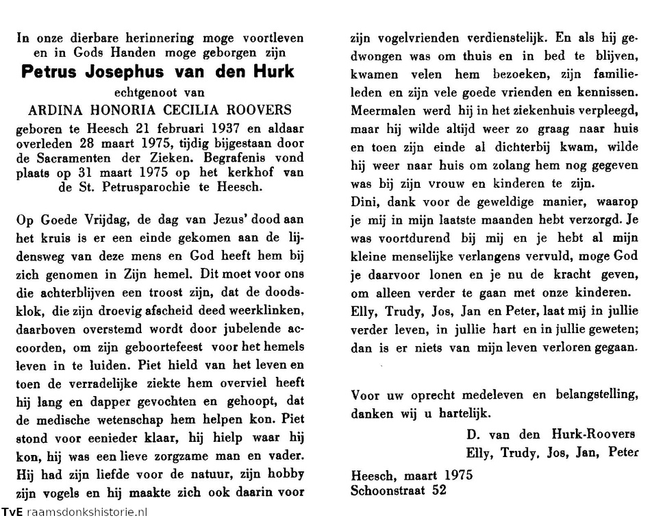 Petrus Josephus van den Hurk Ardina Honoria Cecilia Roovers