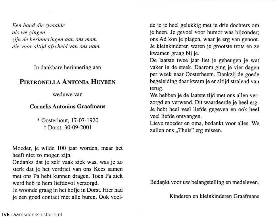 Pietronella Antonia Huyben-Cornelis Antonius Graafmans