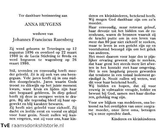 Anna Huygens Johannes Franciscus Rasenberg