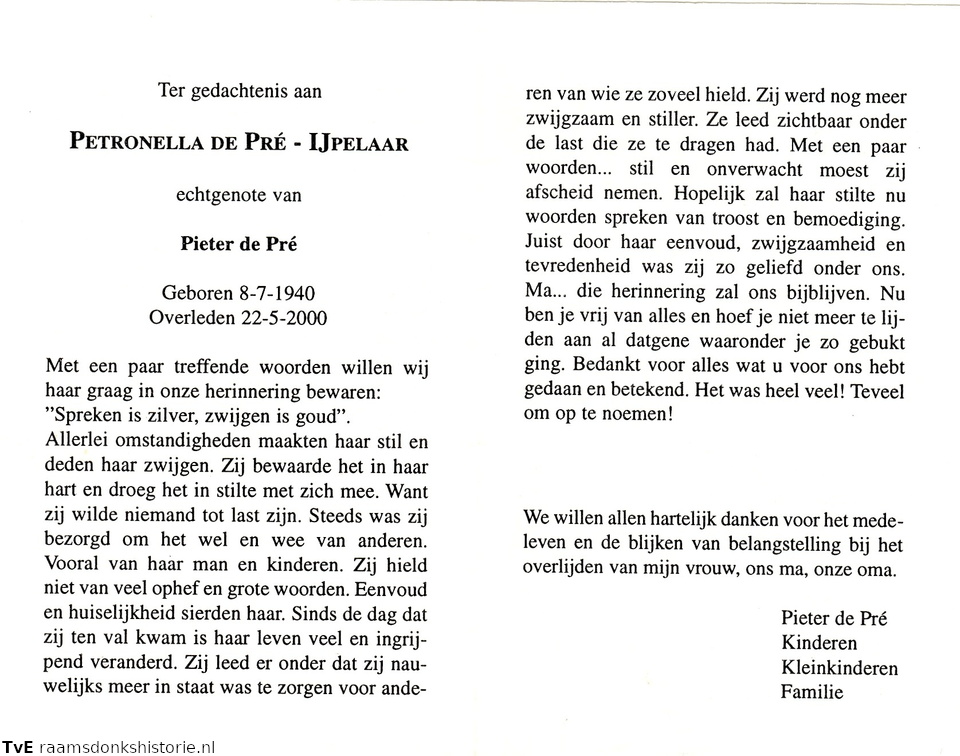 Petronella IJpelaar- Pieter de Pré
