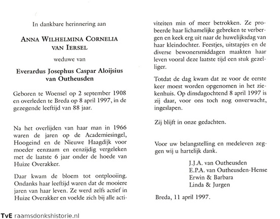 Anna Wilhelmina Cornelia van Iersel- Everardus Josephus Caspar Aloijsius van Outheusden