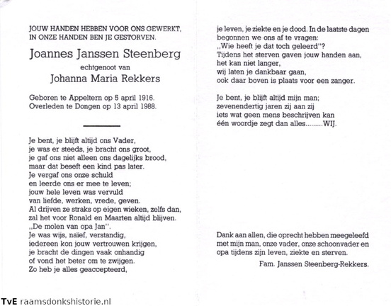 Janssen Steenberg Joannes  Johanna Maria Rekkers