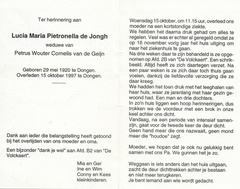 Lucia Maria Pietronella de Jongh Petrus Wouter Cornelis van de Geijn