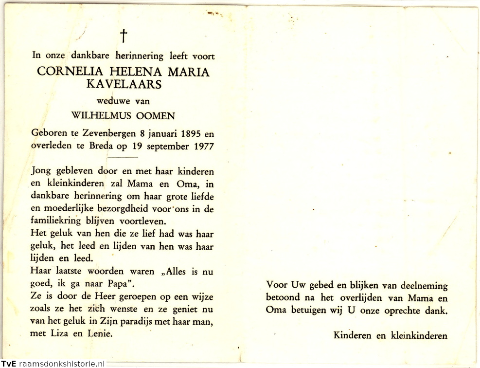 Cornelia Helena Marie Kavelaars- Wilhelmus Oomen