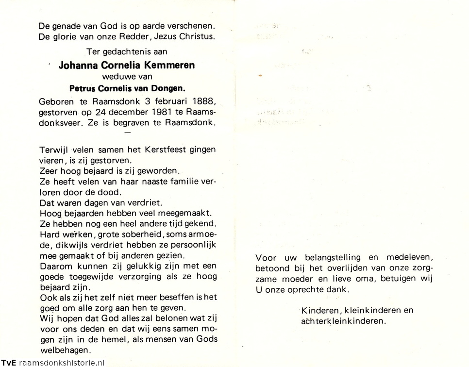 Johanna Cornelia Kemmeren Petrus Cornelis van Dongen