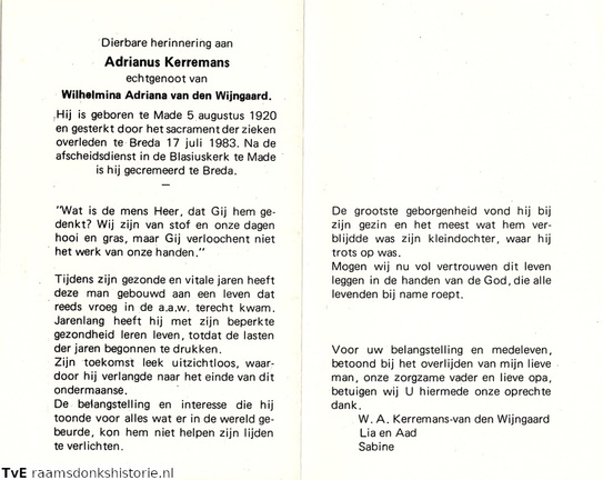 Adrianus Kerremans- Wilhelmina Adriana van den Wijngaard