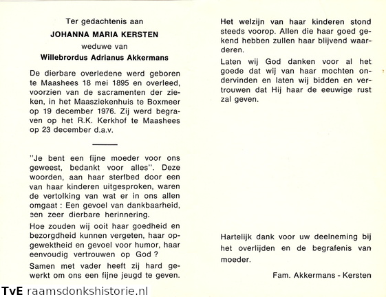 Johanna Maria Kersten- Willebrodus Adrianus Akkermans