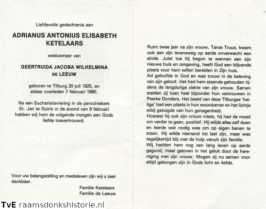 Adrianus Antonius Elisabeth Ketelaars- Geertruida Jacoba Wilhelmina de Leeuw