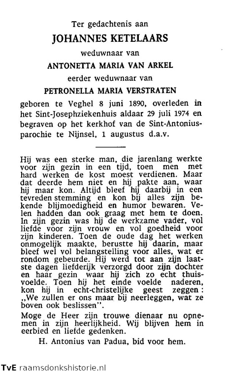 Johannes Ketelaars- Antonetta Maria van Arkel- Petronella Maria Verstraten