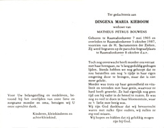 Dingena Maria Kieboom- Matheus Petrus Bouwens