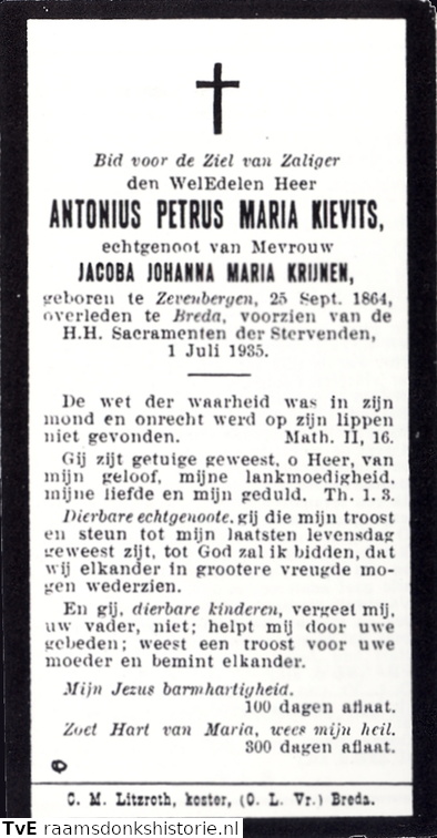 Antonius Petrus Maria Kievits- Jacoba Johanna Maria Krijnen