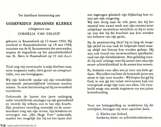 Godefridus Johannes Klerkx- Cornelia van Geloof