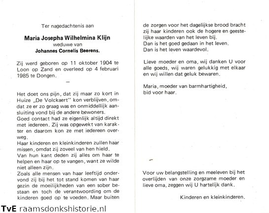 Maria Josepha Wilhelmina Klijn- Johannes Cornelis Beerens