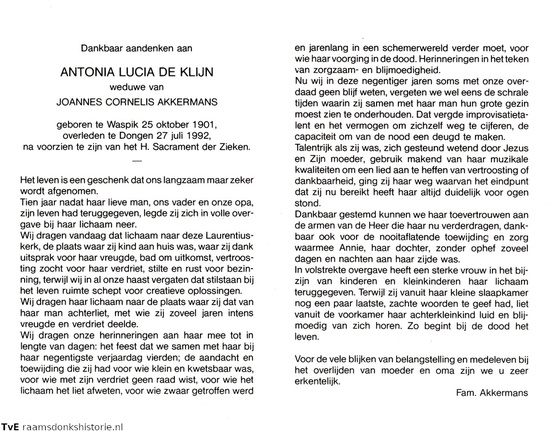 Antonia Lucia de Klijn Joannes Cornelis Akkermans