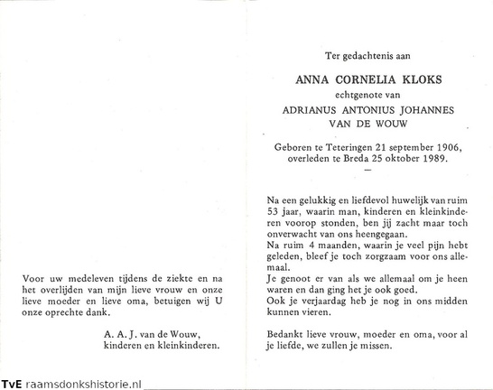Anna Cornelia Kloks Adrianus Antonius Johannes van de Wouw