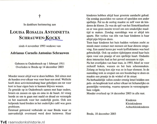 Louisa Roaslia Antoinetta Kockx- Adrianus Cornelis Antonius Schrauwen