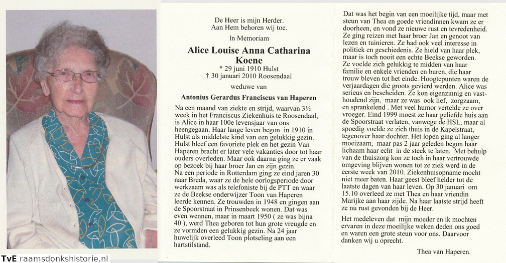 Alice Louise Anna Catharina Koene- Antonius Gerardus Franciscus van Haperen