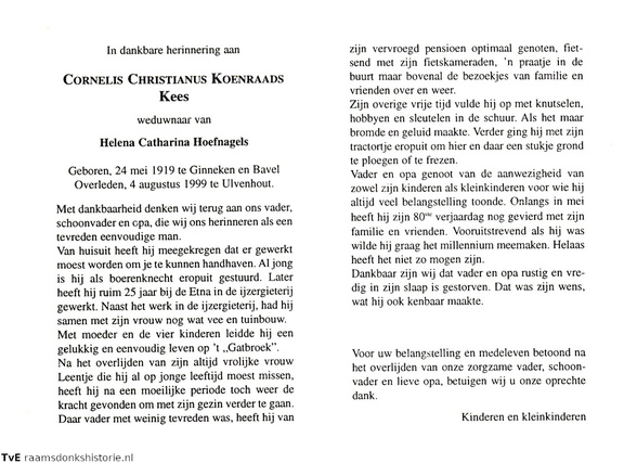 Cornelis Christianus Koenraads- Helena Catharina Hoefnagels