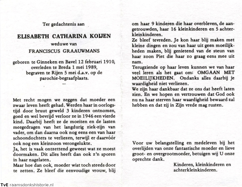 Elisabeth Catharina Koijen- Franciscus Graauwmans