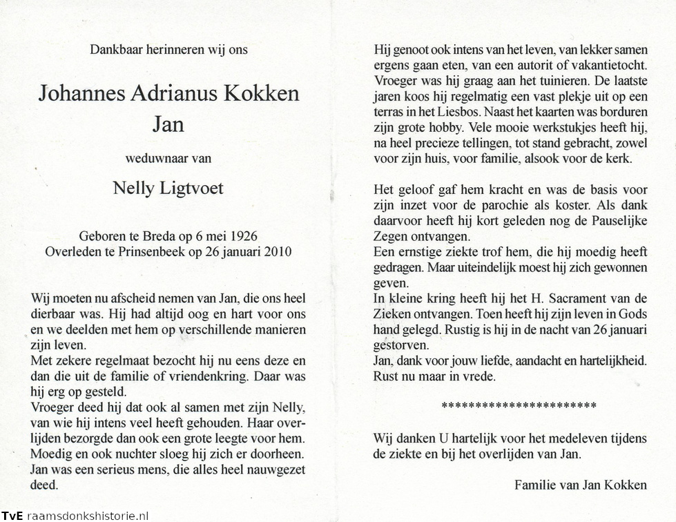 Johannes Adrianus Kokken Nelly Ligtvoet