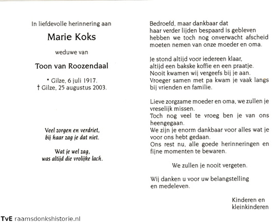 Marie Koks- Toon van Roozendaal