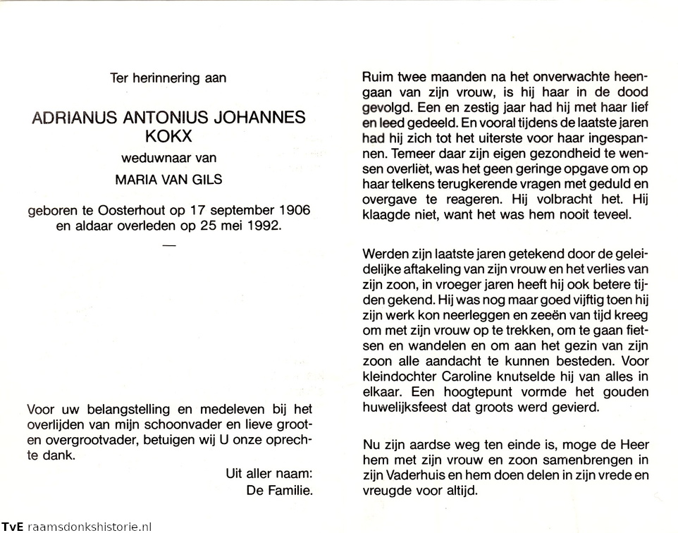 Adrianus Antonius Johannes Kokx- Maria van Gils