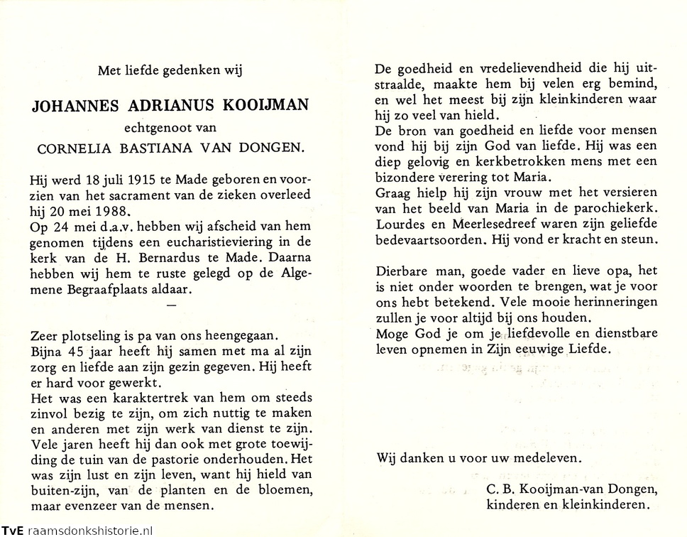 Johannes Adrianus Kooijman- Cornelia Bastiana van Dongen