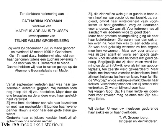 Catharina Kooiman- (vr) Teunis Willem Groenenberg- Matheus Adrianus Thijssen