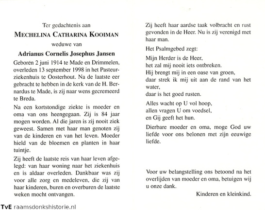 Mechelina Catharina Kooiman- Adrianus Cornelis Josephus Jansen