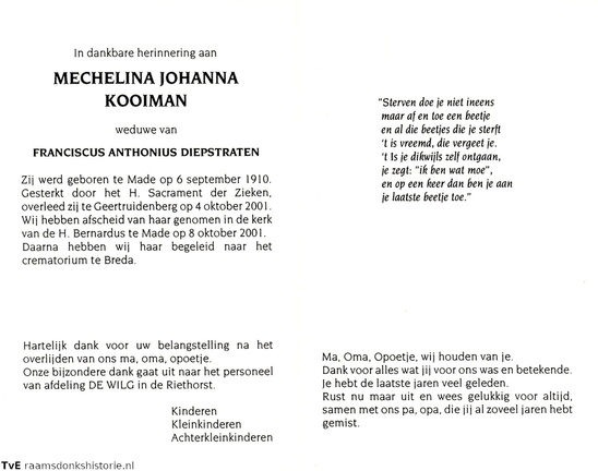 Mechelina Johanna Kooiman- Franciscus Anthonius Diepstraten