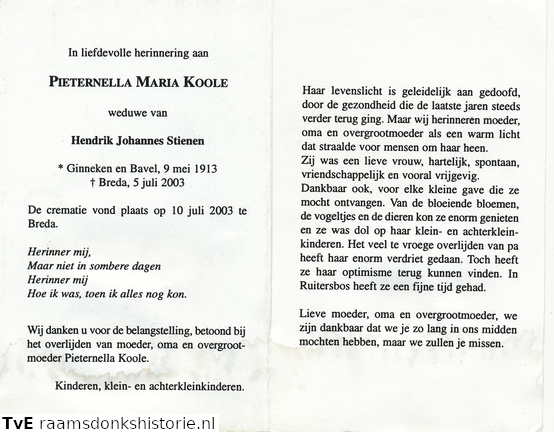 Pieternella Maria Koole Hendrikus Johannes Stienen