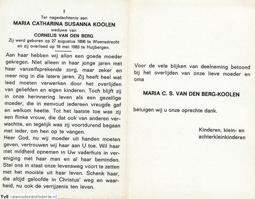 Maria Catharina Susanna Koolen- Cornelis van den Berg