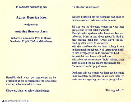 Agnes Henrica Kox- Antonius Henricus Aarts