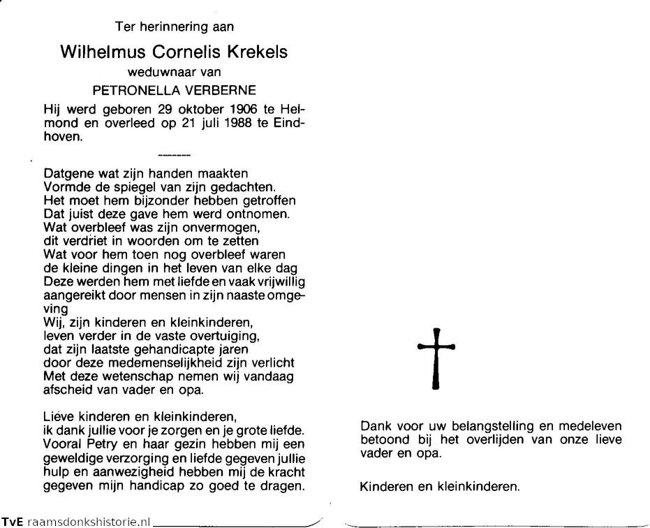 Wilhelmus Cornelis Krekels Petronella Verberne